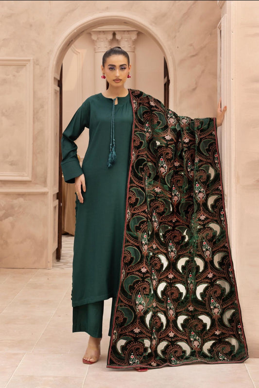 Hana 001-Dhanak with velvet laserkari shawl