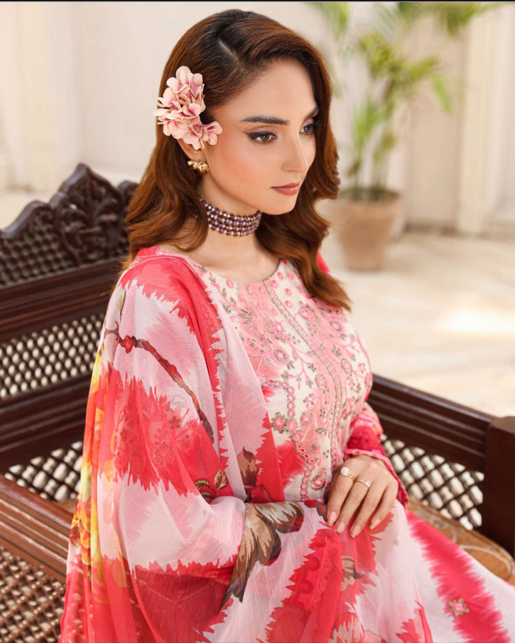 Aghaz-e-Nou Embroidered Lawn- Red