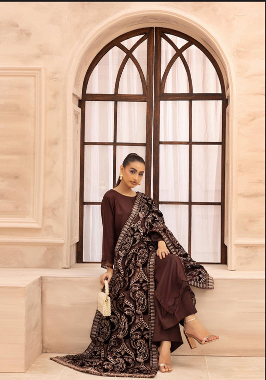 Hana 003-Dhanak with velvet laserkari shawl