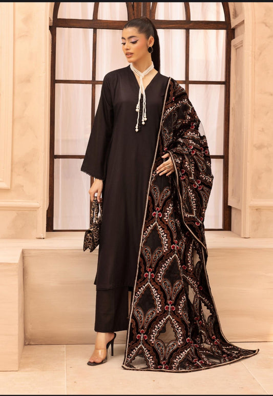 Hana 004- Dhanak with velvet laserkari shawl