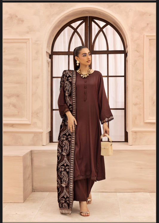 Hana 003-Dhanak with velvet laserkari shawl