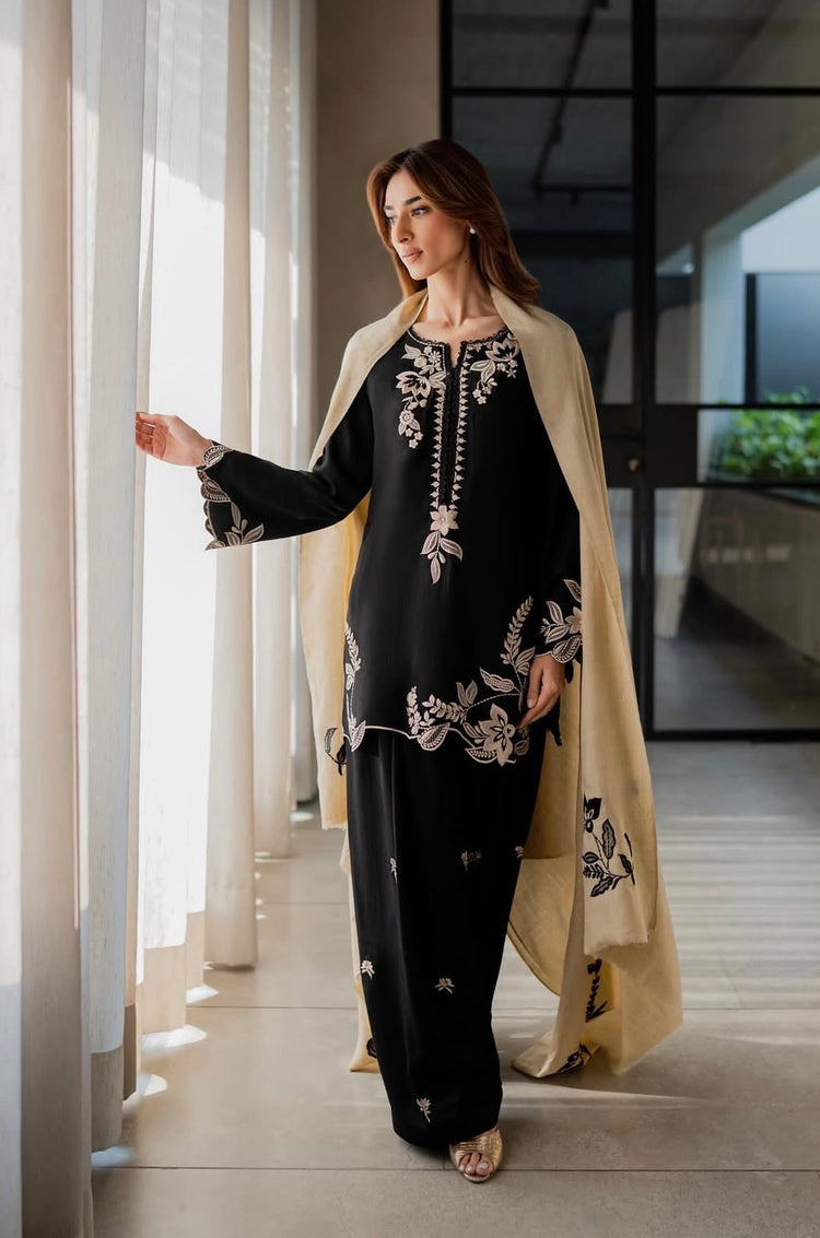 Shanzay- Embroidered Silk Black