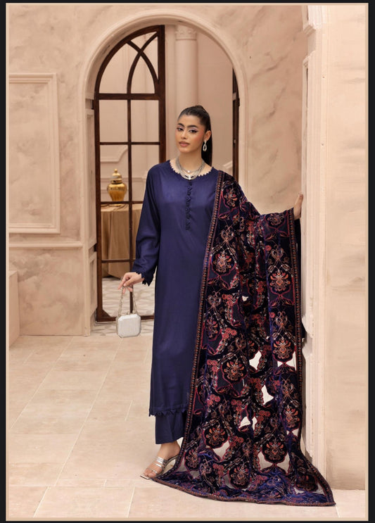 Hana 002-Dhanak with velvet laserkari shawl