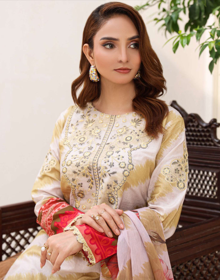 Aghaz-e-Nou Embroidered Lawn- Gold