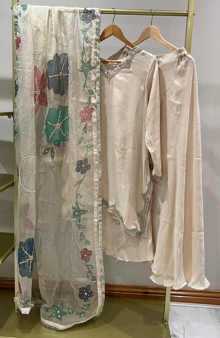 Sharara suit with handpainted dupatta