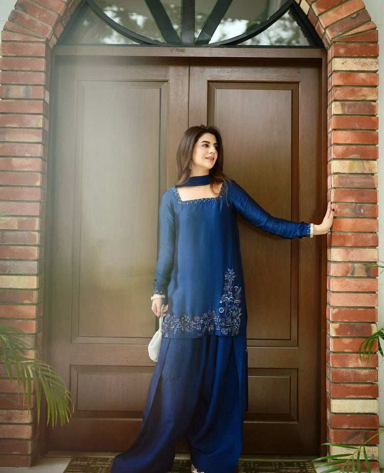 Luxury Embroidered Farshi shalwar suit-Navy