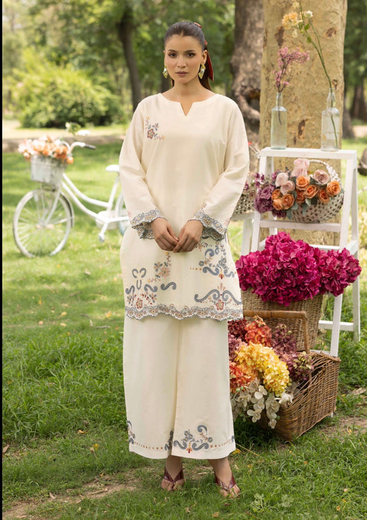Embroidered Coord set- off white