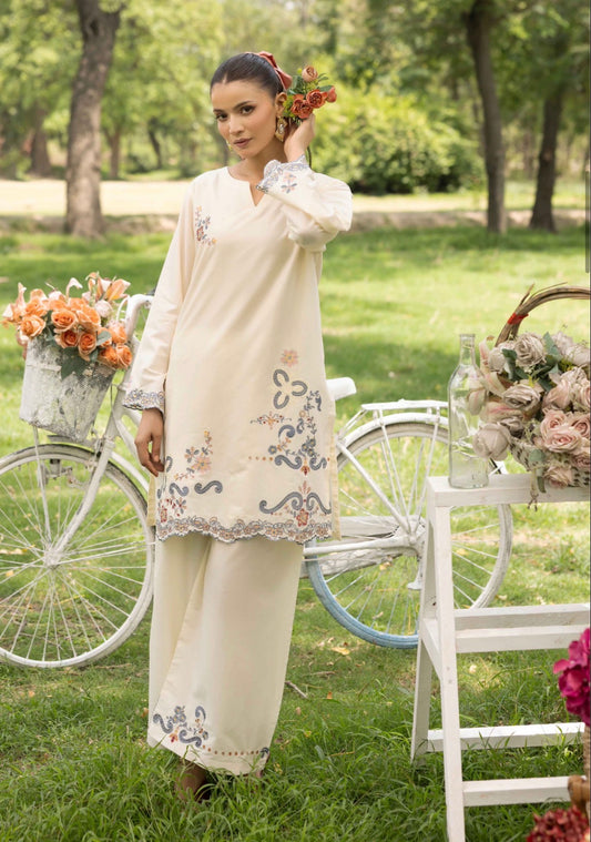 Embroidered Coord set- off white